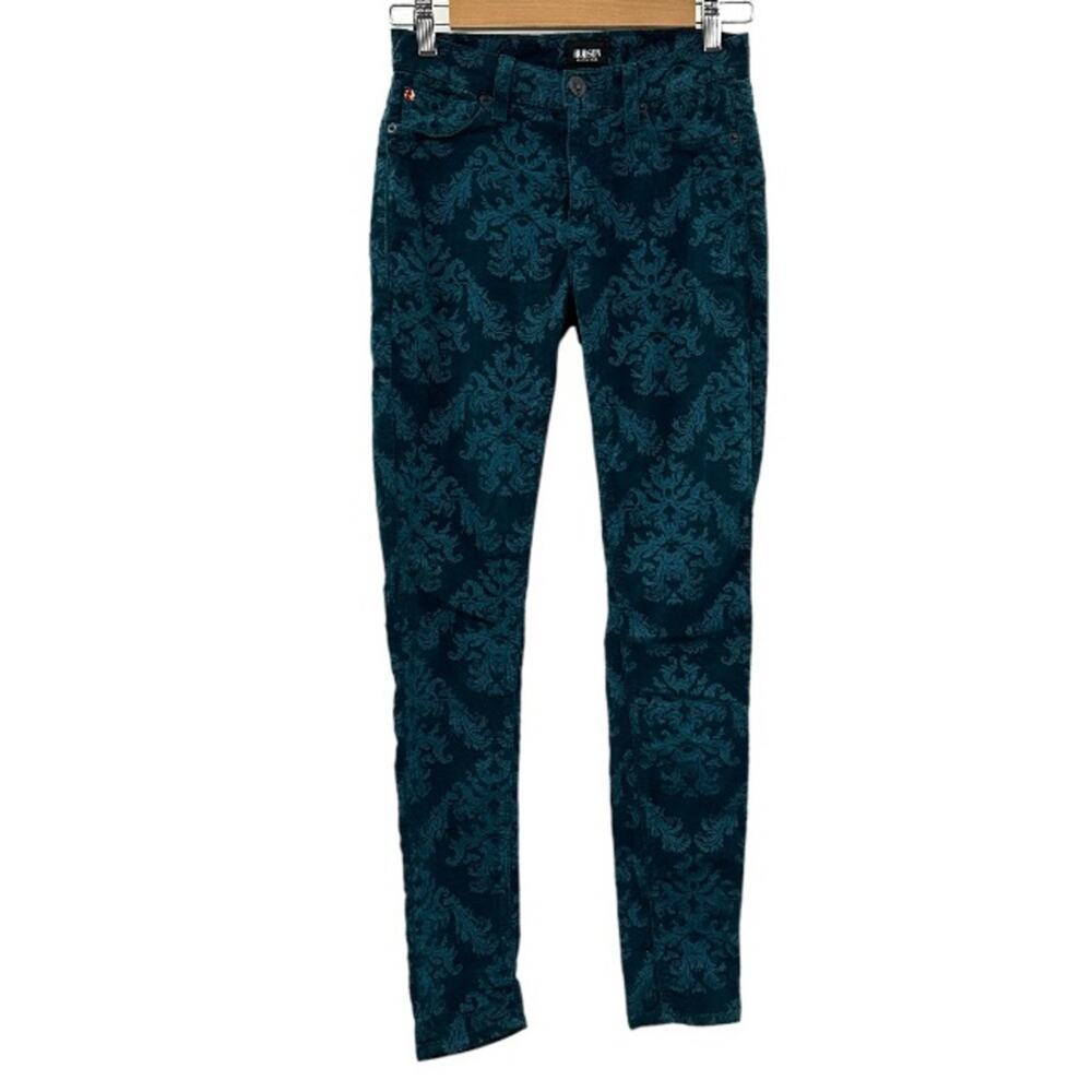 Hudson Nico Velvet Brocade Victorian Navy Blue Mid Rise Pants Size 24‎